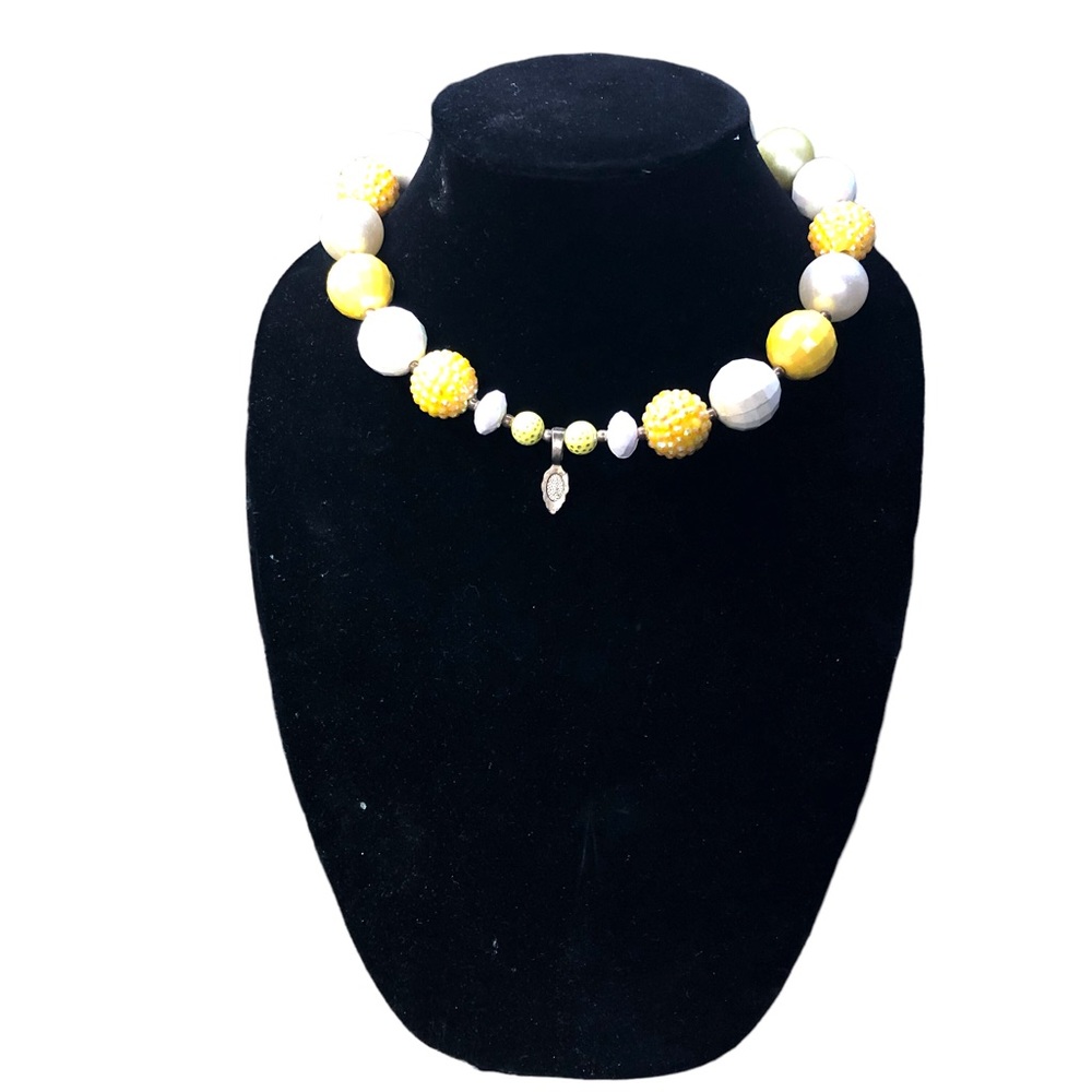 80’s Vintage Necklace Pearl White Yellow & Gray Disco Balls Tiny Silver …